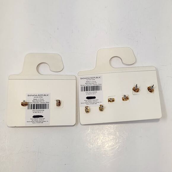 Banana Republic Earring Set of 4 Gold Tone Studs Crystal Casual Workwear Jewelry - Picture 5 of 6